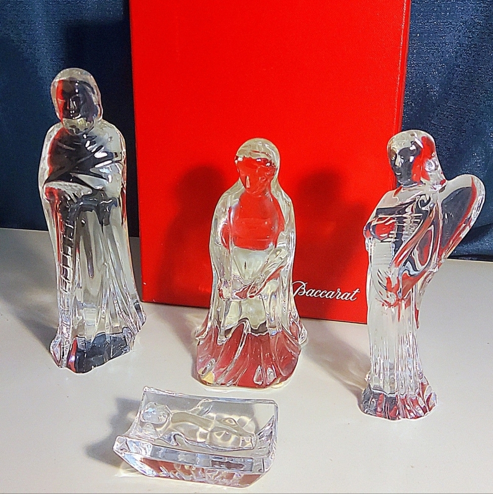 Baccarat 4 Piece Crystal CHRISTMAS Nativity Set Mary, Joseph, Baby Jesus, Angel